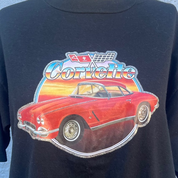 Vintage Corvette T Shirt Black 70s Car tee glitter decal retro - Picture 9 of 9